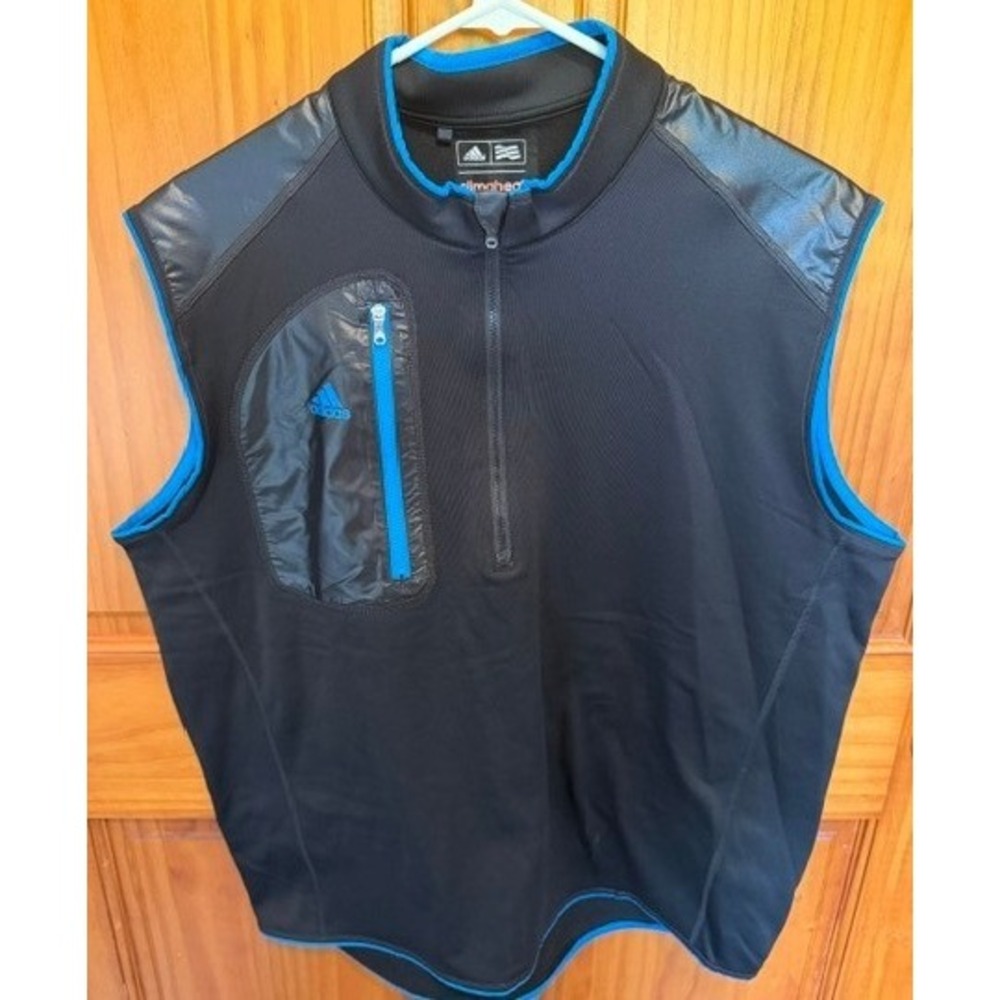 Adidas Climaheat Mens Large Black Blue‎ Quarter Zip Golf Vest Pullover L